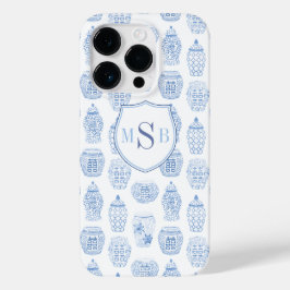Blauw en wit China Print Monogram Waterverf iPhone 15 Pro Case