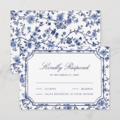 Blauw en Wit Chine de Commande Huwelijk RSVP Kaartje (Voorkant / Achterkant)