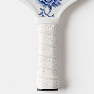 Blauw en Wit Chinees Aardewerk Bloem Motief Monogr Pickleball Paddle