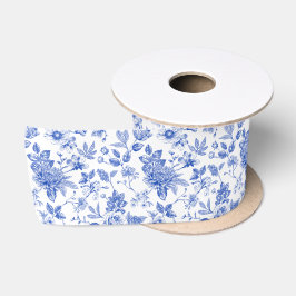 blauw en wit Chinees antiek bloemmotief Satijnen Lint