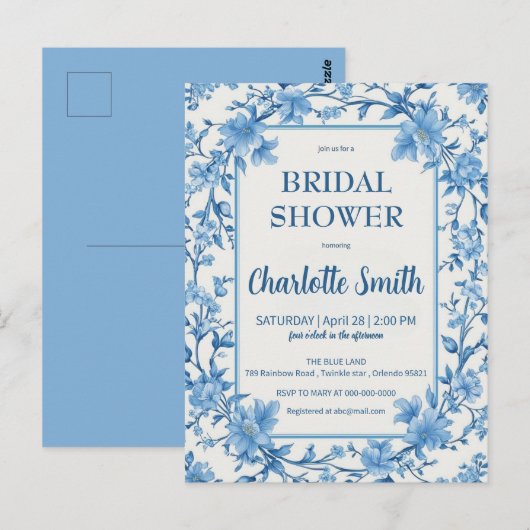 blauw en wit Chinees antiek bruidsdiner Briefkaart (Voorkant / Achterkant)