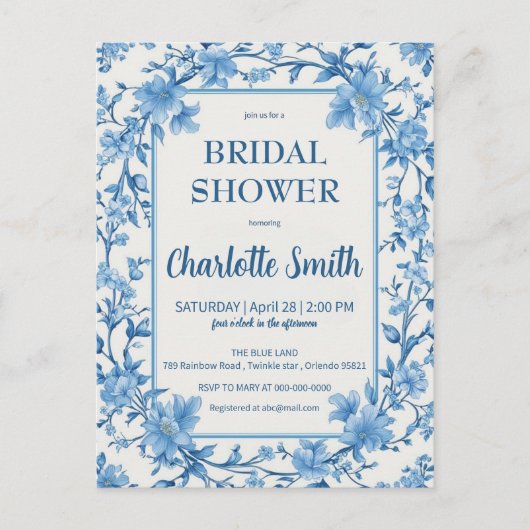 blauw en wit Chinees antiek bruidsdiner Briefkaart (Voorkant)