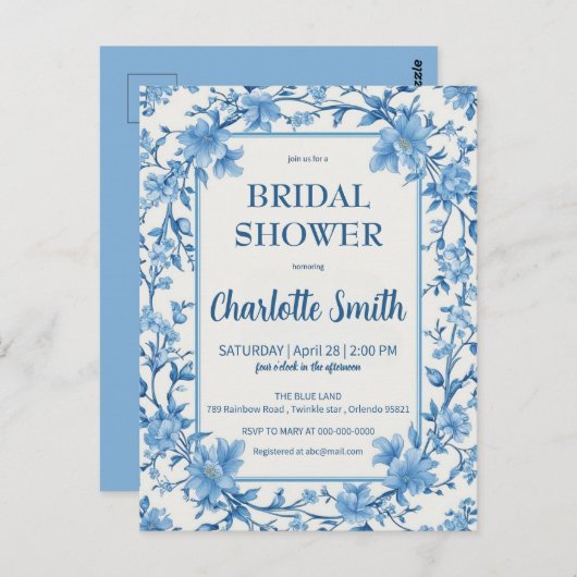 blauw en wit Chinees antiek bruidsdouche Briefkaart (Voorkant / Achterkant)