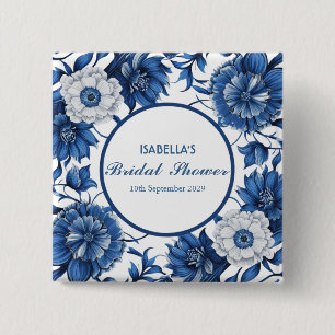 blauw en wit Chinees antiek patroon bruids-  Vierkante Button 5,1 Cm