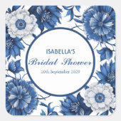 blauw en wit Chinees antiek patroon bruids-  Vierkante Sticker (Voorkant)