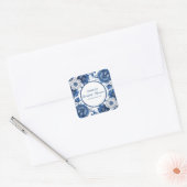 blauw en wit Chinees antiek patroon bruids-  Vierkante Sticker (Envelop)