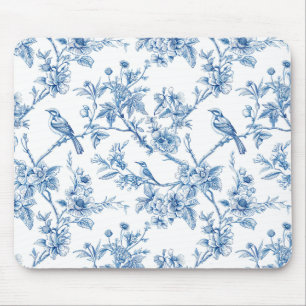 Blauw en wit Chinees bloemmotief vogels Muismat
