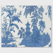 Blauw en Wit Chinees Chinoiserie Decoupage Cadeaupapier (Vlak)