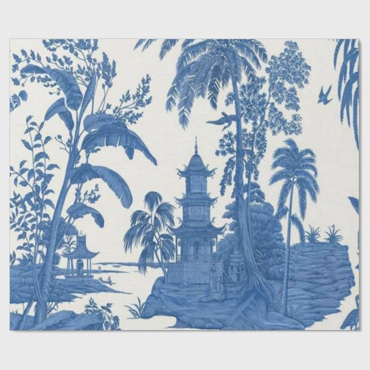 Blauw en Wit Chinees Chinoiserie Decoupage Cadeaupapier (Vlak)
