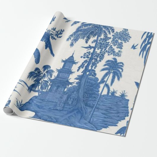 Blauw en Wit Chinees Chinoiserie Decoupage Cadeaupapier (Uitgerold)