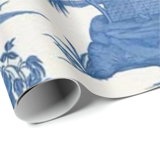 Blauw en Wit Chinees Chinoiserie Decoupage Cadeaupapier (Rol Hoek)