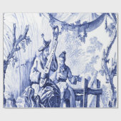 Blauw en Wit Chinees Chinoiserie Decoupage Cadeaupapier (Vlak)