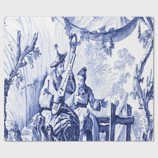 Blauw en Wit Chinees Chinoiserie Decoupage Cadeaupapier (Vlak)