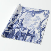 Blauw en Wit Chinees Chinoiserie Decoupage Cadeaupapier (Uitgerold)