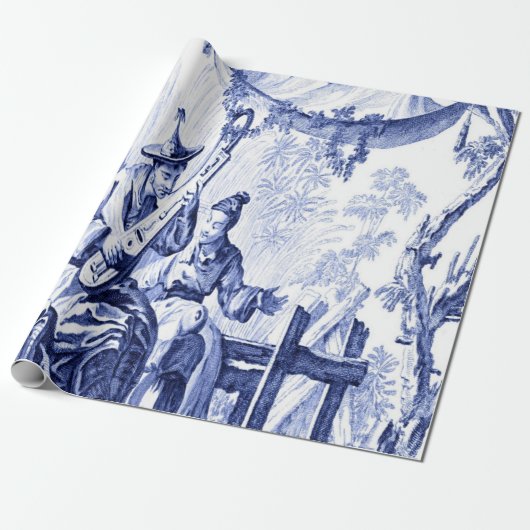 Blauw en Wit Chinees Chinoiserie Decoupage Cadeaupapier (Uitgerold)