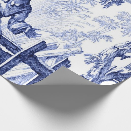 Blauw en Wit Chinees Chinoiserie Decoupage Cadeaupapier (Hoek)