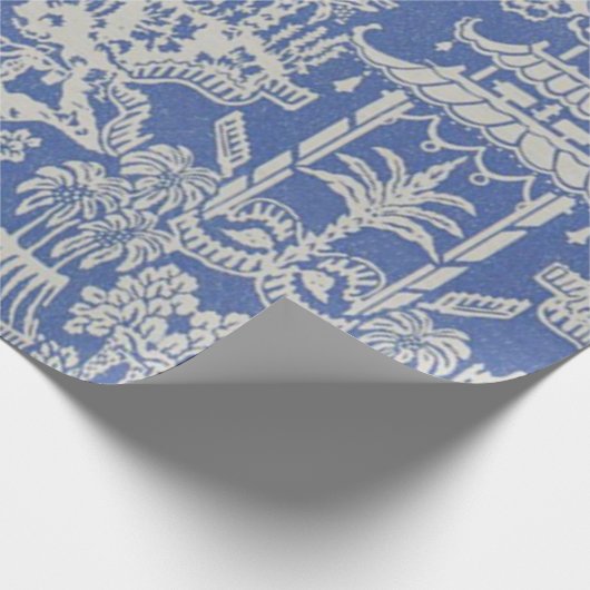 Blauw en Wit Chinees Chinoiserie Decoupage Cadeaupapier (Hoek)
