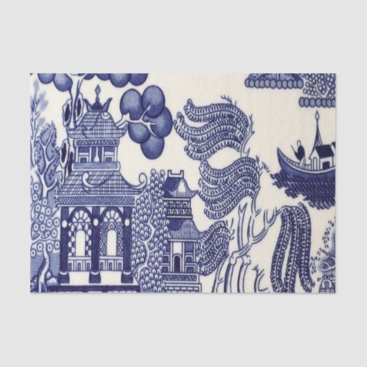 Blauw en Wit Chinees Chinoiserie Decoupage Tissuepapier (Voorkant)