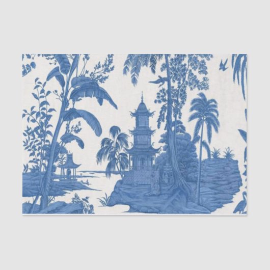 Blauw en Wit Chinees Chinoiserie Decoupage Tissuepapier (Voorkant)