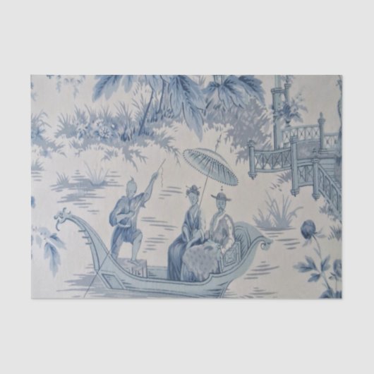 Blauw en Wit Chinees Chinoiserie Decoupage Tissuepapier (Voorkant)