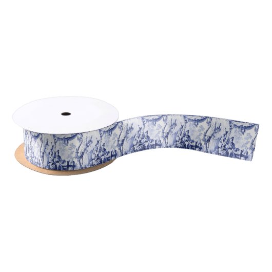 Blauw en Wit Chinees Chinoiserie Satijnen Lint (Spoel)