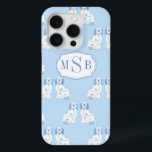 Blauw En Wit Chinees Honden Drieletterig Monogram iPhone 15 Pro Case<br><div class="desc">Dit ontwerp bevat een drieletterig monogram tegen een achtergrondpatroon gemaakt van mijn illustraties van blauwe en witte Staffordshire honden.</div>
