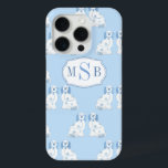 Blauw En Wit Chinees Honden Drieletterig Monogram iPhone 15 Pro Case<br><div class="desc">Dit ontwerp bevat een drieletterig monogram tegen een achtergrondpatroon gemaakt van mijn illustraties van blauwe en witte Staffordshire honden.</div>