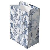 Blauw en wit Chinees patroonpapier Medium Cadeauzakje (Voorkant Gekanteld)