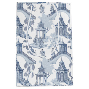 Blauw en wit Chinees patroonpapier Medium Cadeauzakje