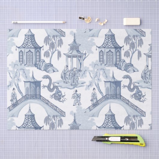 Blauw en wit Chinees patroonpapier Tissuepapier (Craft)