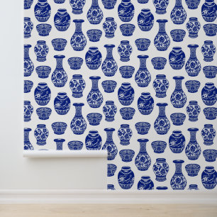 Blauw en wit Chinees porselein aardewerk vazen Behang