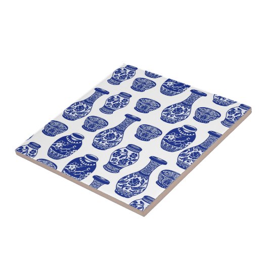 Blauw en wit Chinees porselein aardewerk vazen Tegeltje (Zijkant)