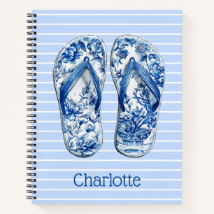 Blauw en wit Chinees porselein Flip Flops op Strep Notitieboek