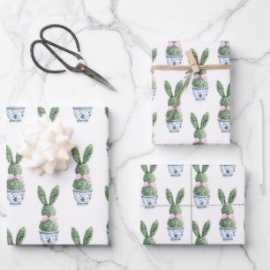 Blauw en wit Chinees porselein met konijn topiaire Inpakpapier Vel