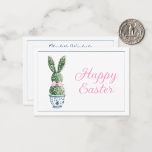 Blauw en wit Chinees porselein met konijn topiaire Notitiekaartje