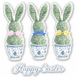 Blauw en wit Chinees porselein met konijn topiary Sticker