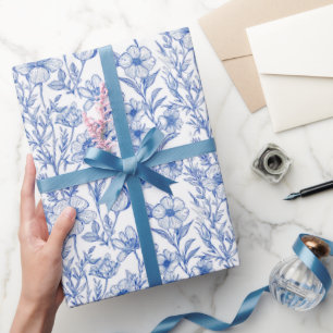 Blauw en wit Chinees wildbloemmotief Cadeaupapier