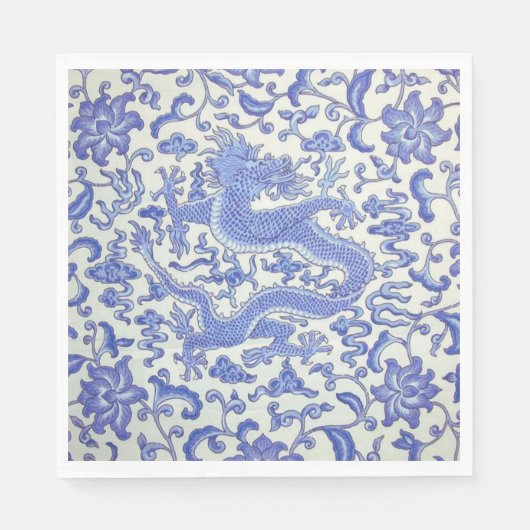 Blauw en Wit Chinese Dragon Bloemen Decoupage Servet (Voorkant)