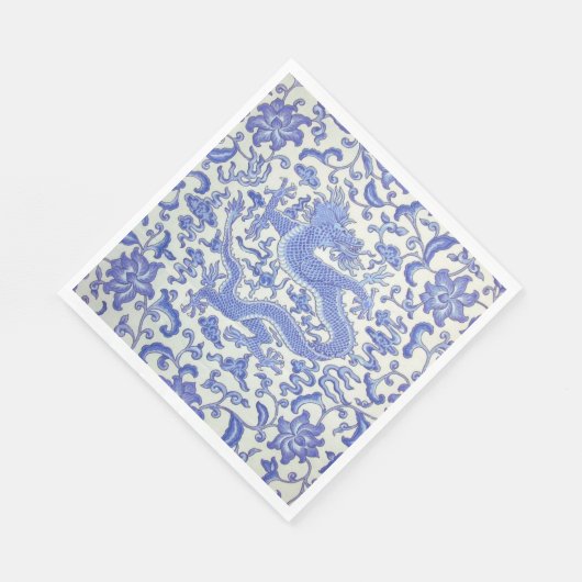 Blauw en Wit Chinese Dragon Bloemen Decoupage Servet (Hoek)