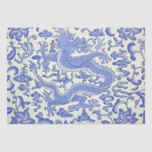 Blauw en Wit Chinese Dragon Bloemen Decoupage Tissuepapier (Voorkant)