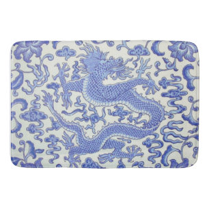 Blauw en wit Chinese Oosterse Draak Bloemen Badmat
