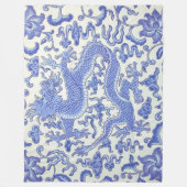 Blauw en wit Chinese Oosterse Draak Bloemen Fleece Deken (Voorkant)