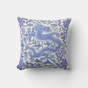Blauw en wit Chinese Oosterse Draak Bloemen Kussen