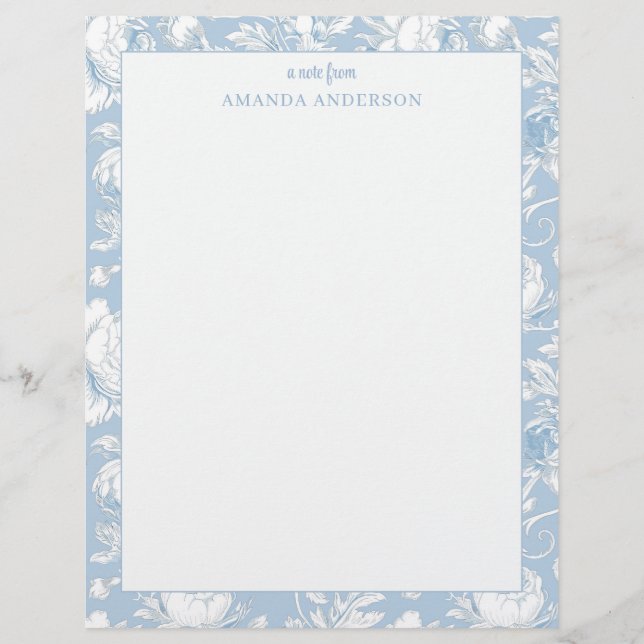 Blauw en wit Chinoiserie Aangepaste Naam Briefhoofd (Voorkant)