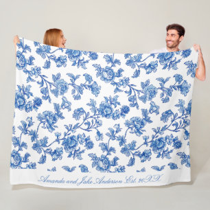 Blauw en wit Chinoiserie Aangepaste Naam Fleece Deken