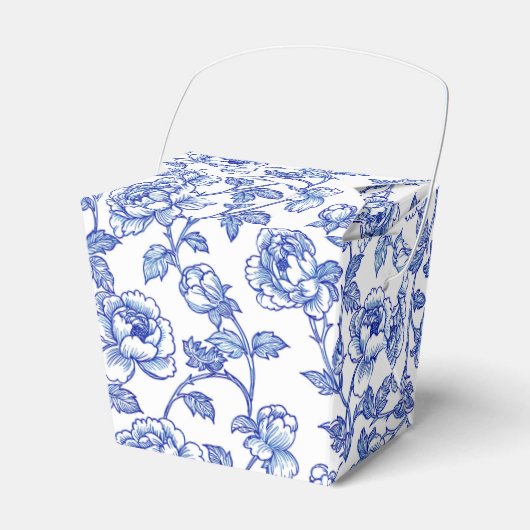 Blauw en wit chinoiserie bloemen bedankdoosjes (Voorkant Zijde)