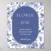 Blauw en Wit Chinoiserie Bloemenbar Teken Poster (Voorkant)