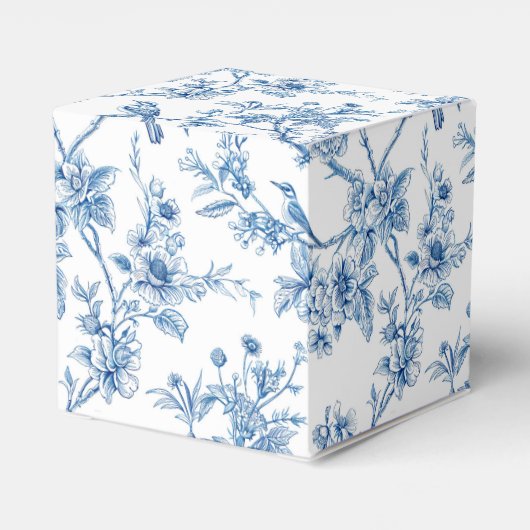 Blauw en wit chinoiserie bloemenvogels bedankdoosjes (Achterkant)