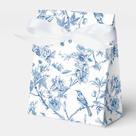Blauw en wit chinoiserie bloemenvogels bedankdoosjes (Voorkant Zijde)