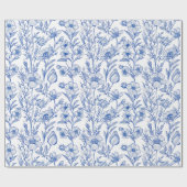 Blauw en wit chinoiserie bloemmotief cadeaupapier (Vlak)
